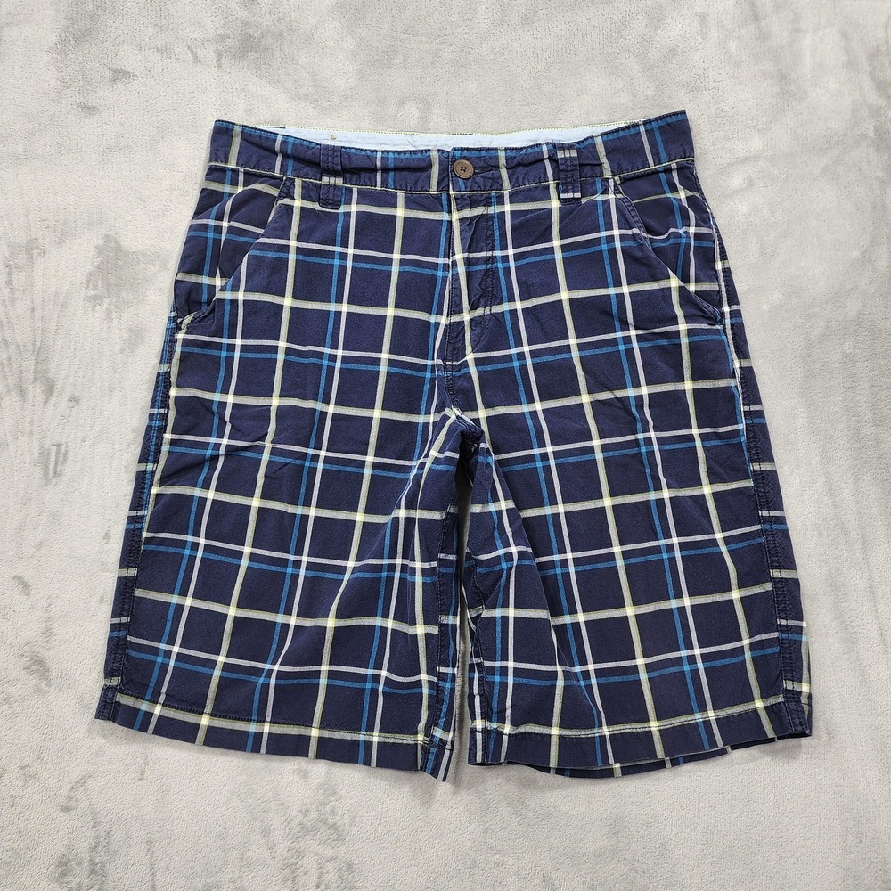 Canyon River Blues Shorts Mens 34 Blue Plaid Chino Flat Front Casual Summer